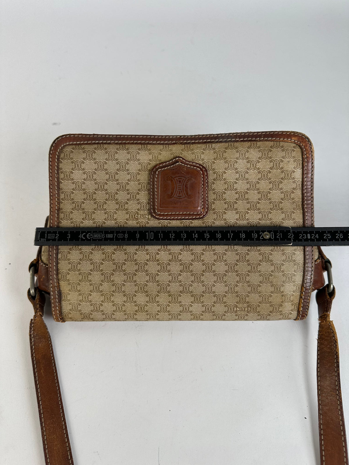 Vintage Celine Macadam Canvas Flap Crossbody Bag Late 1980s Beige Brown