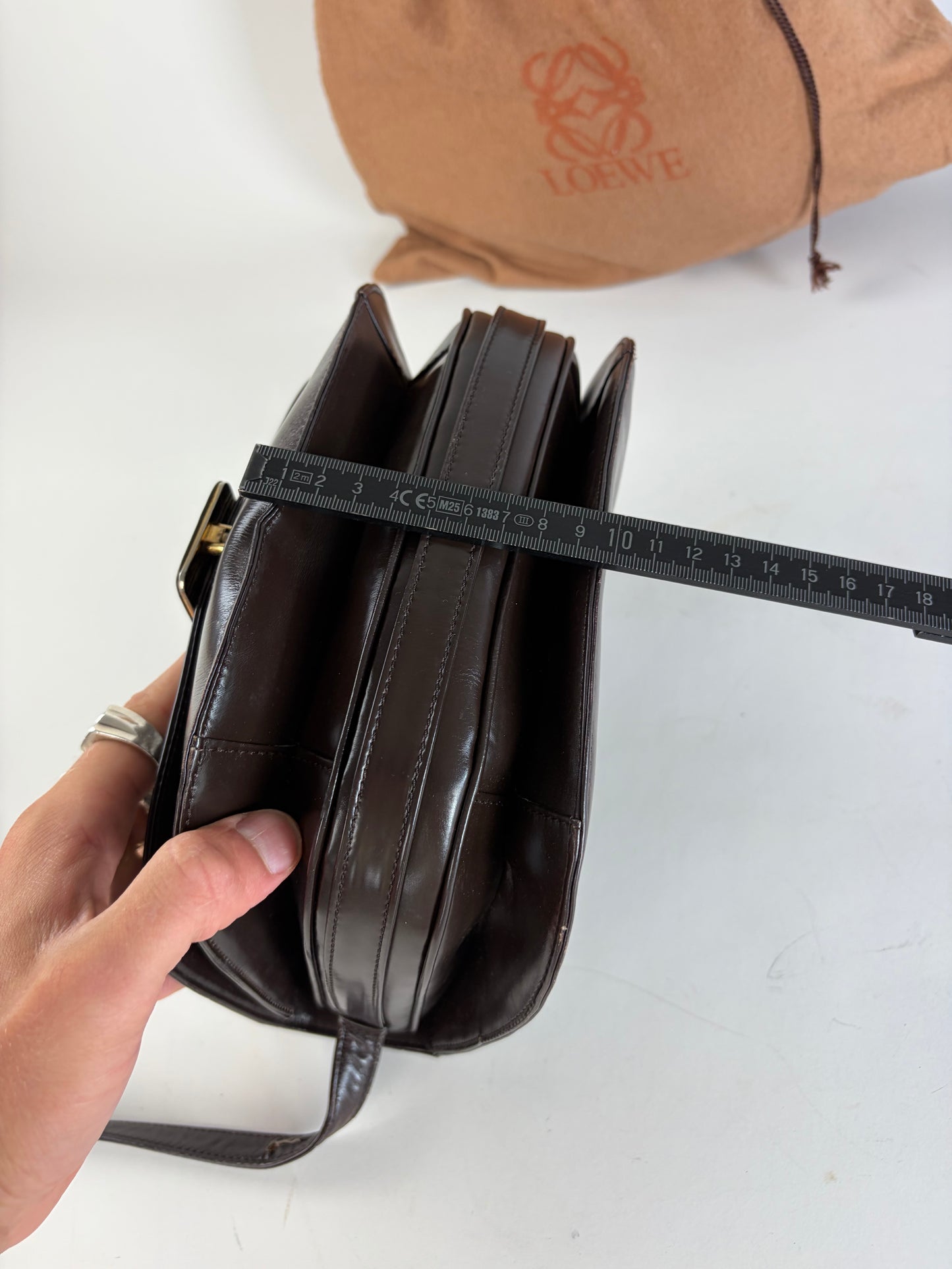 Vintage Loewe Smooth Leather Flap Crossbody Bag Dark Brown