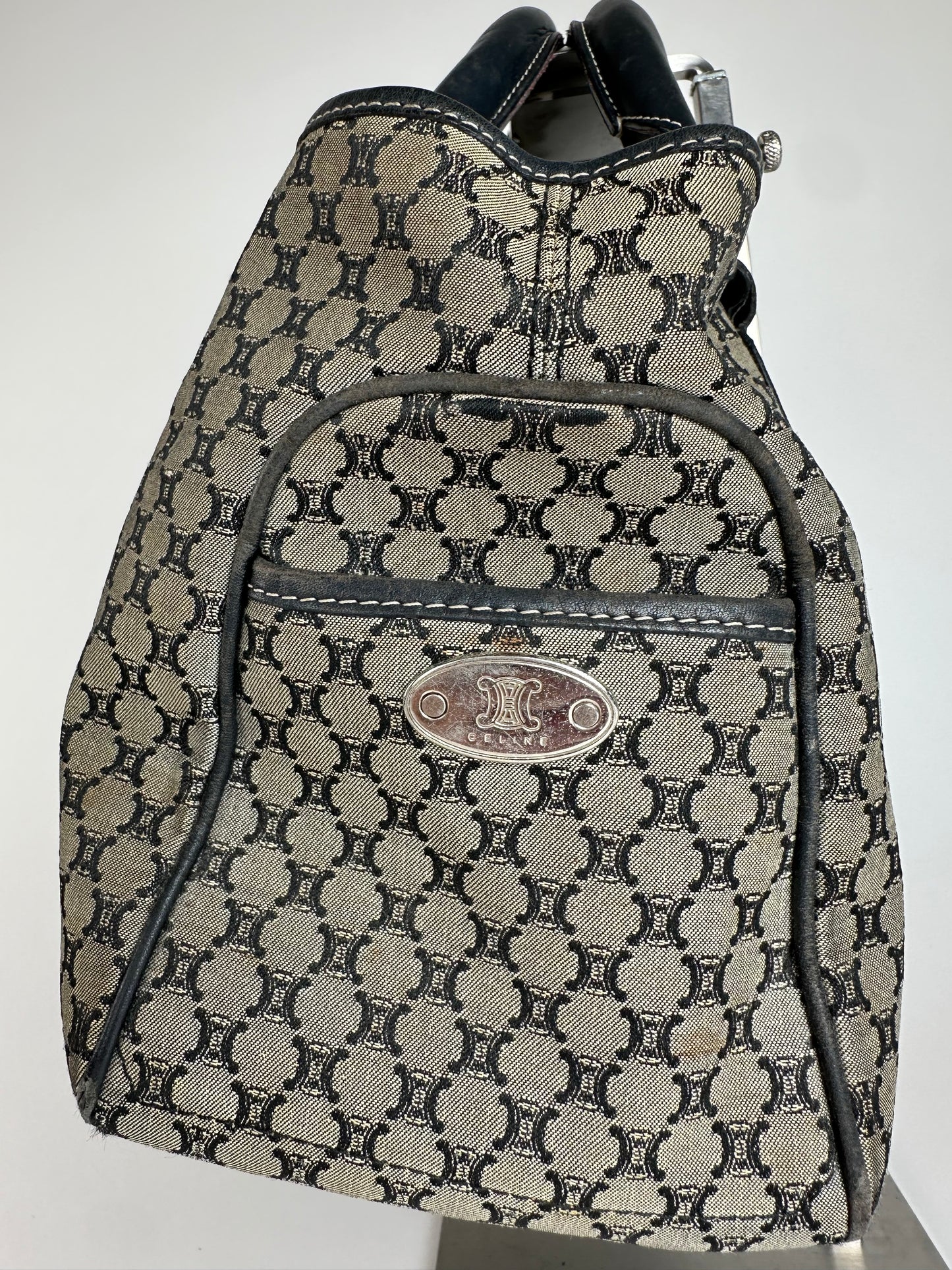 Vintage Celine Triomphe Monogram Boogie Handbag Grey Black