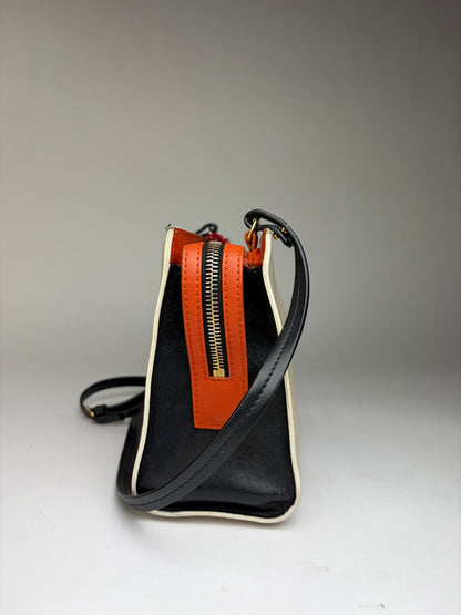 Vintage Marni Saffiano Leather Structured Crossbody Bag c. 2018 Cream Orange Black