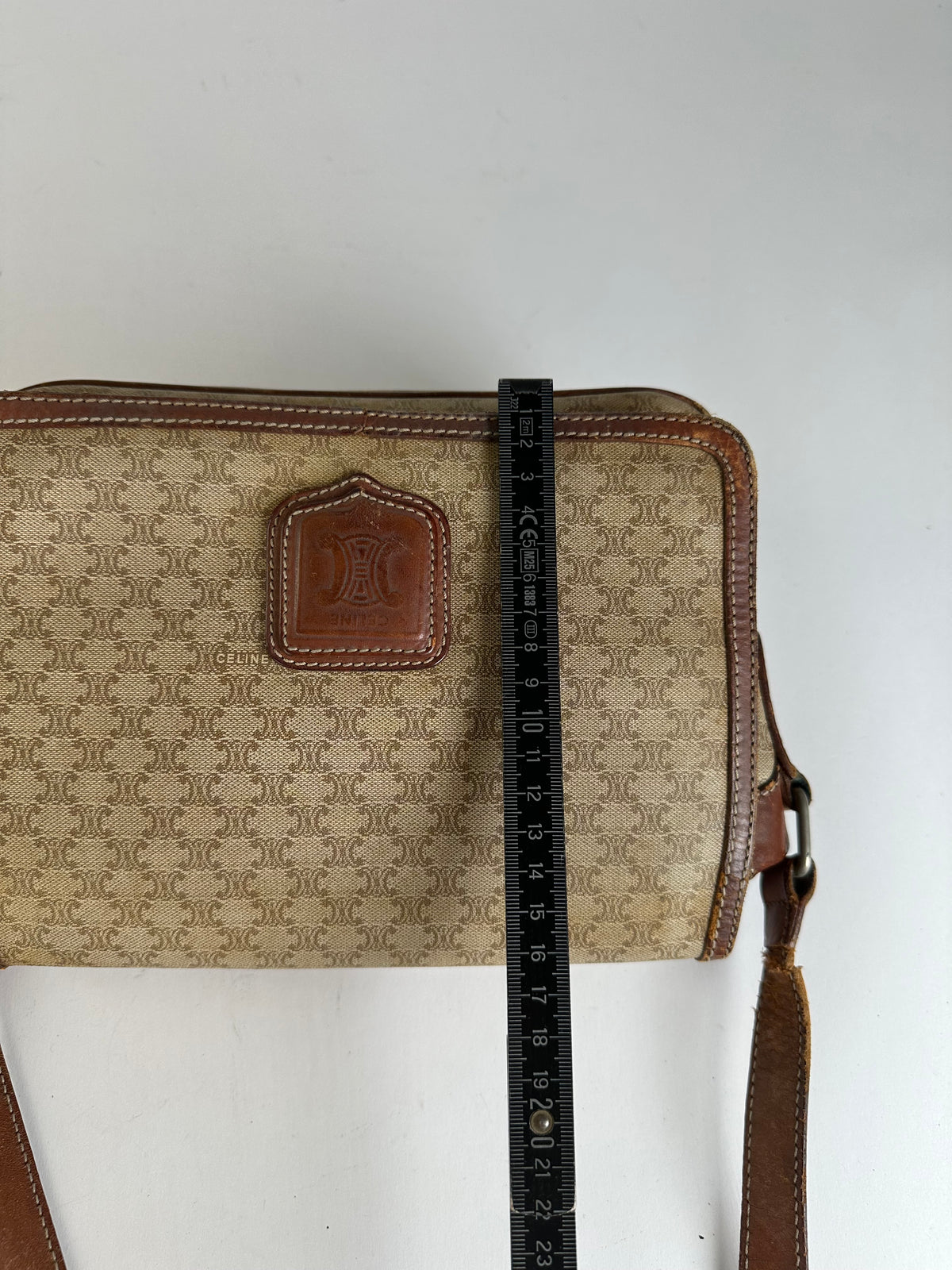 Vintage Celine Macadam Canvas Flap Crossbody Bag Late 1980s Beige Brown