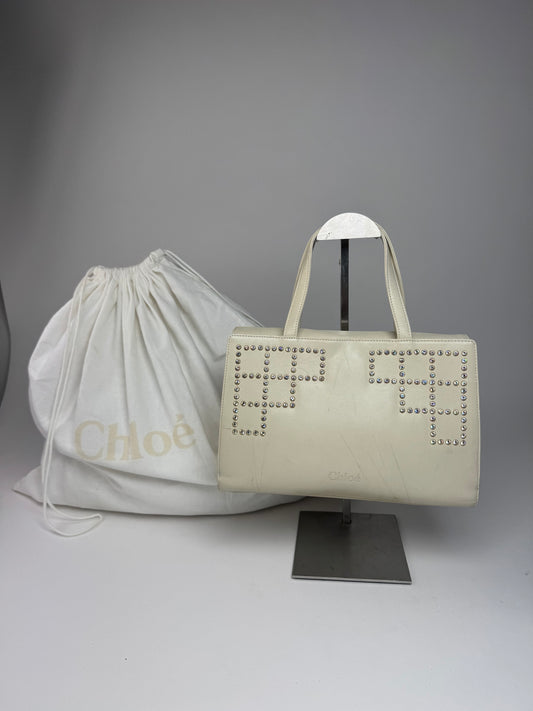 Vintage Chloe Leather Handbag Grey White