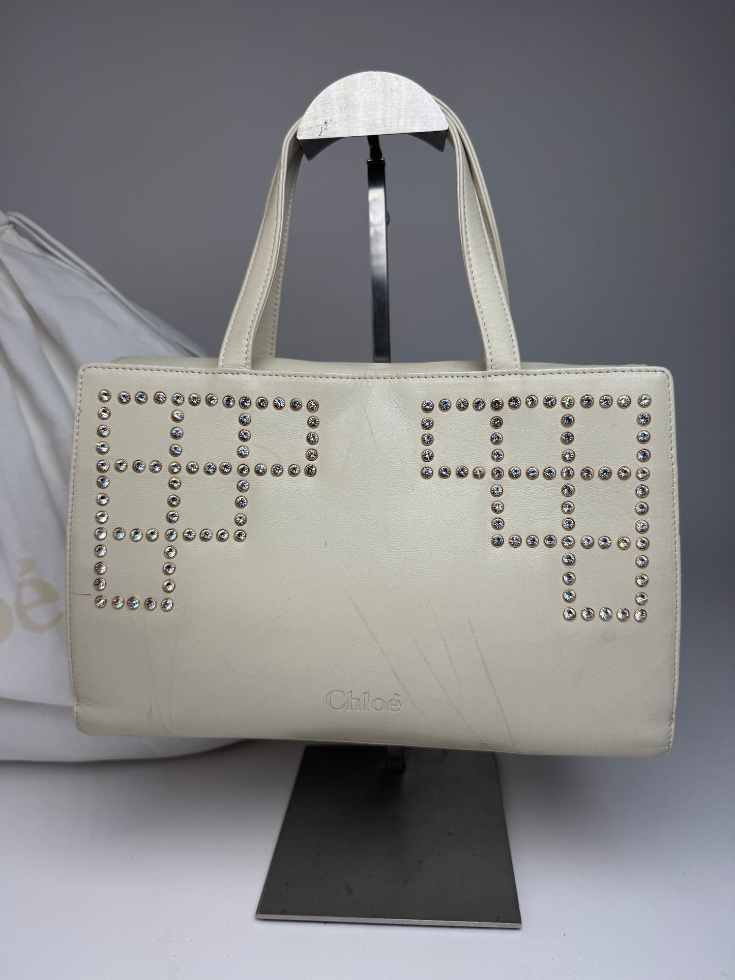 Vintage Chloe Leather Handbag Grey White