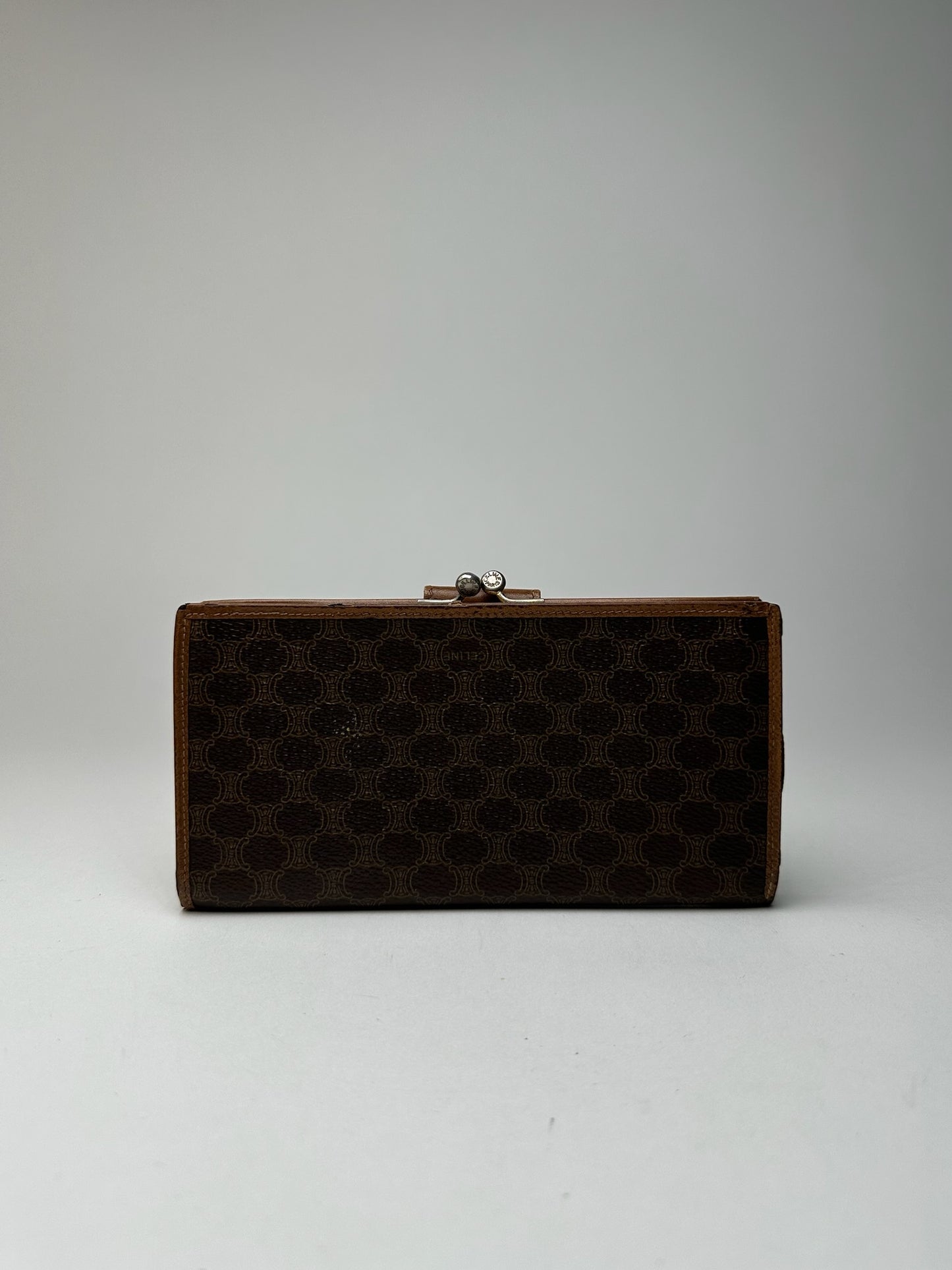 Portefeuille vintage en cuir monogramme Céline marron