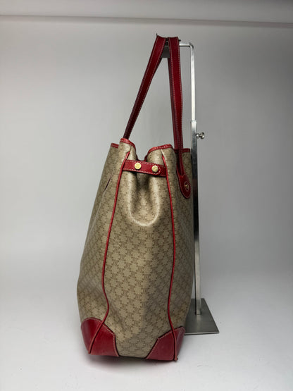 Sac vintage en cuir Céline beige monogramme rouge