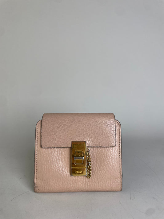 Vintage Chloe Pebbled Leather Wallet Blush Pink Gold