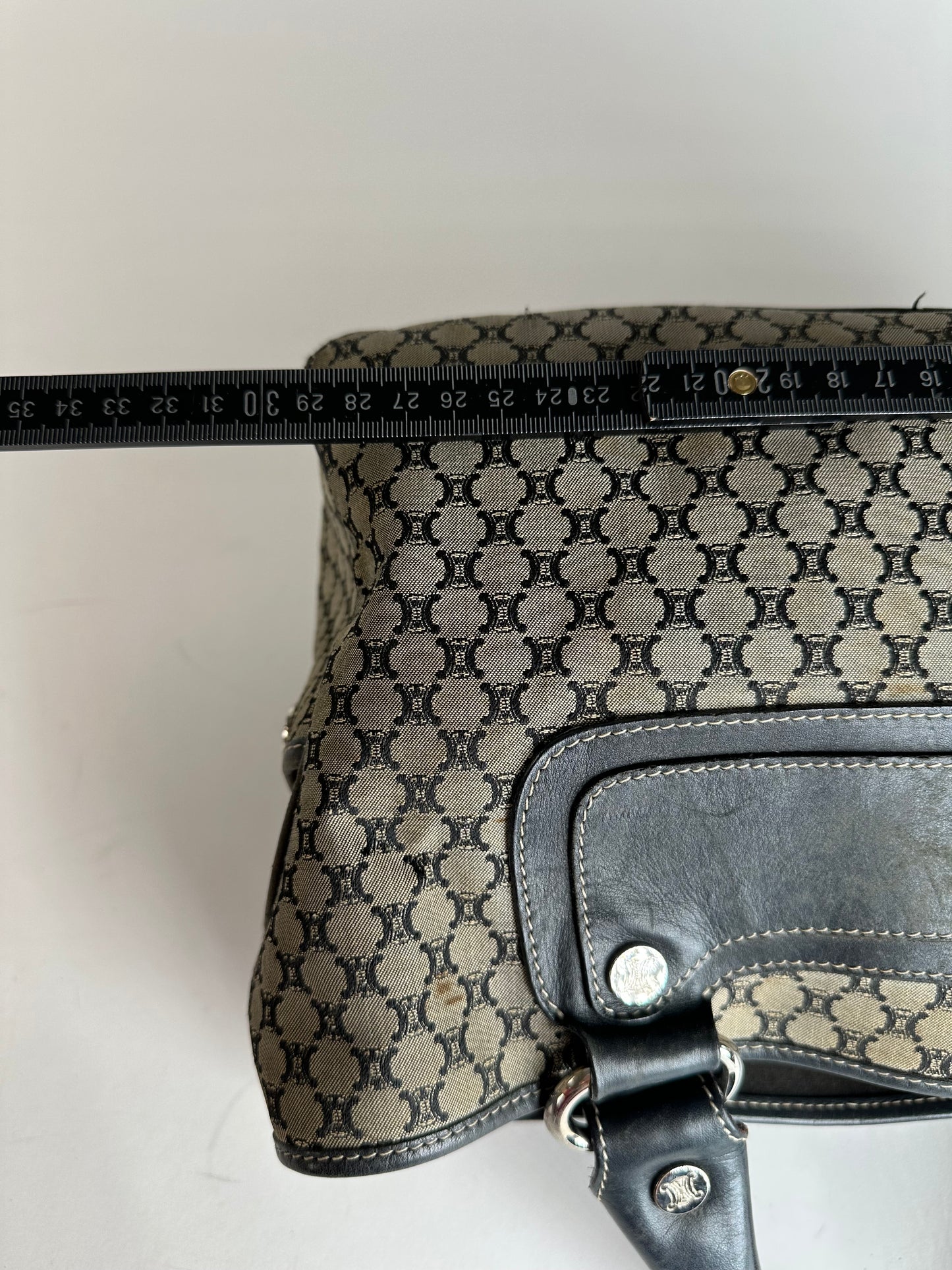Vintage Celine Triomphe Monogram Boogie Handbag Grey Black