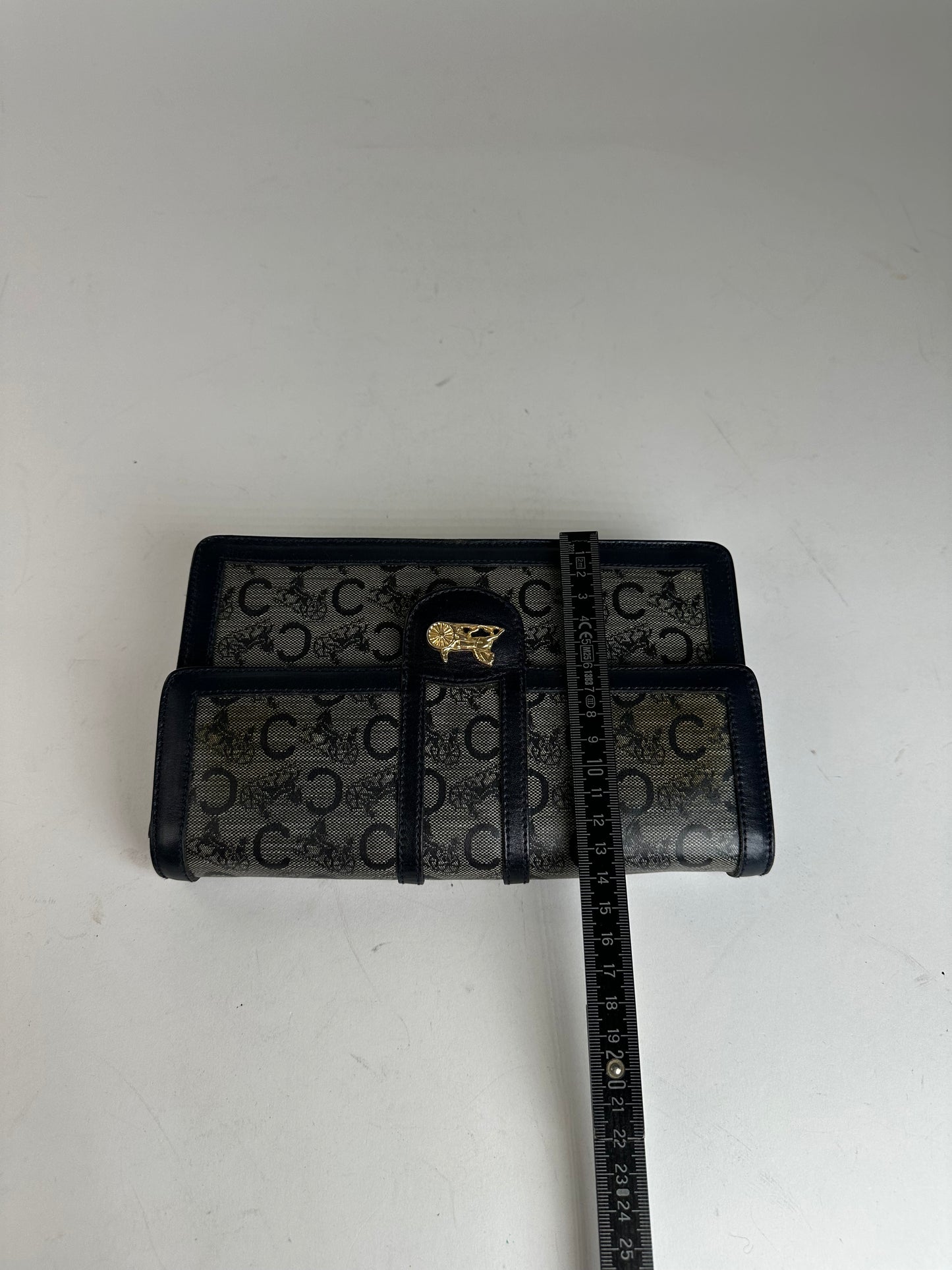Vintage Celine Leather Wallet Black Monogram