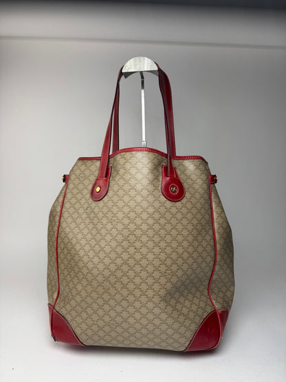 Sac vintage en cuir Céline beige monogramme rouge