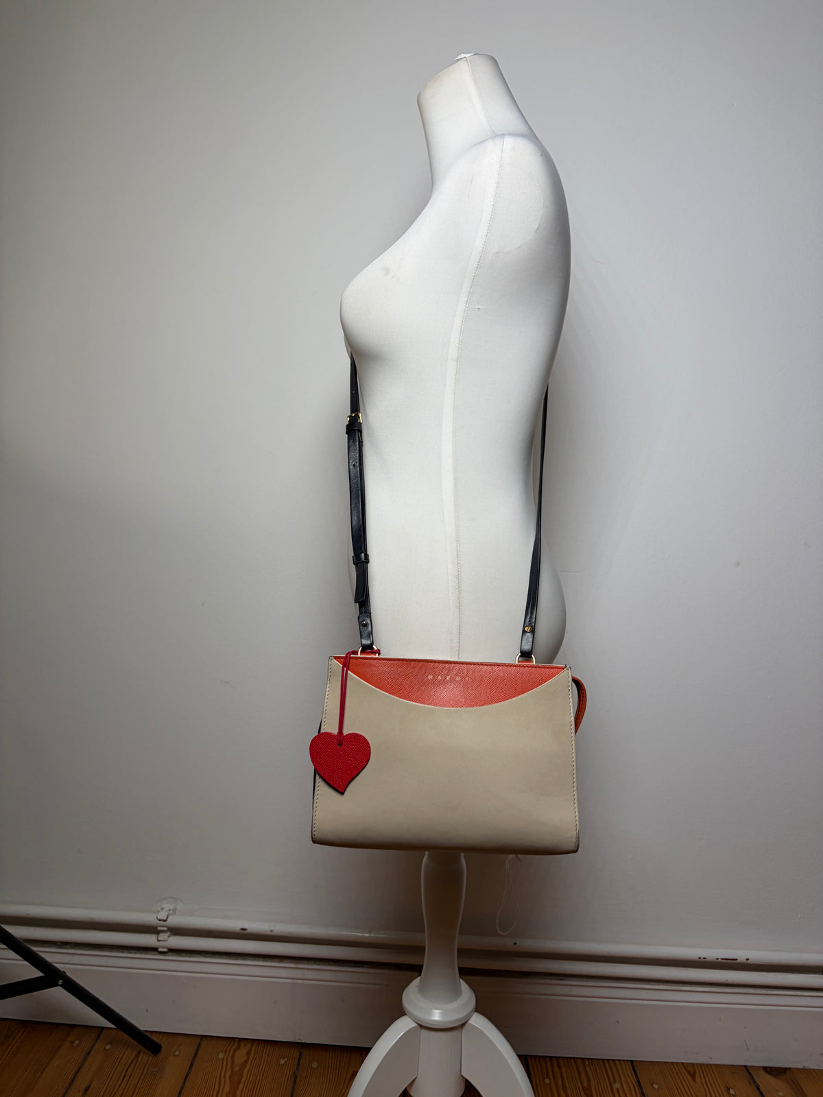 Vintage Marni Saffiano Leather Structured Crossbody Bag c. 2018 Cream Orange Black