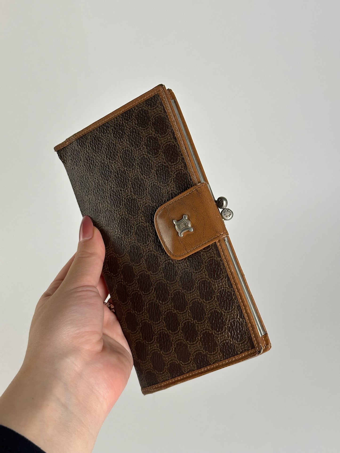 Portefeuille vintage en cuir monogramme Céline marron