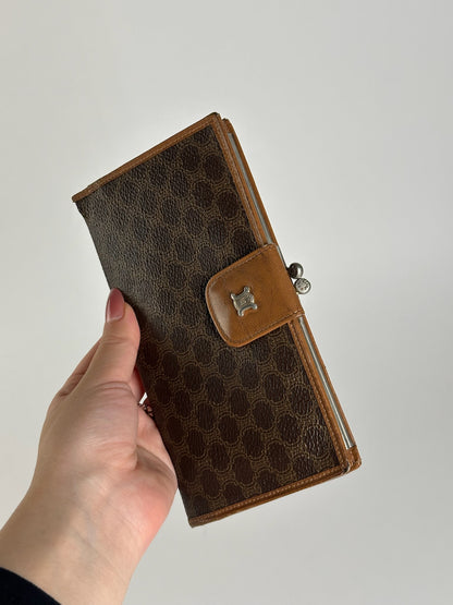 Portefeuille vintage en cuir monogramme Céline marron