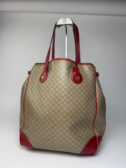 Sac vintage en cuir Céline beige monogramme rouge