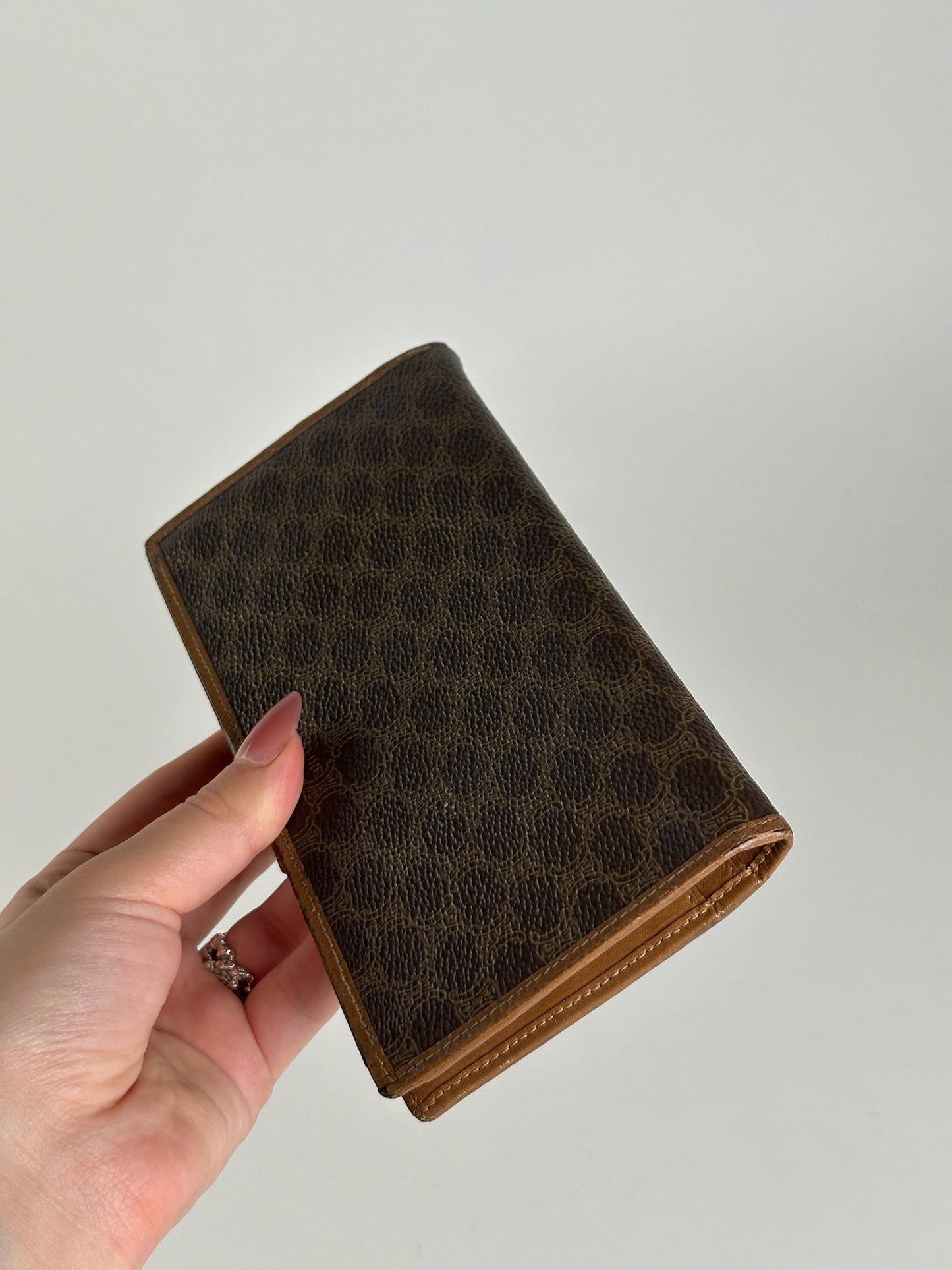 Portefeuille vintage en cuir monogramme Céline marron