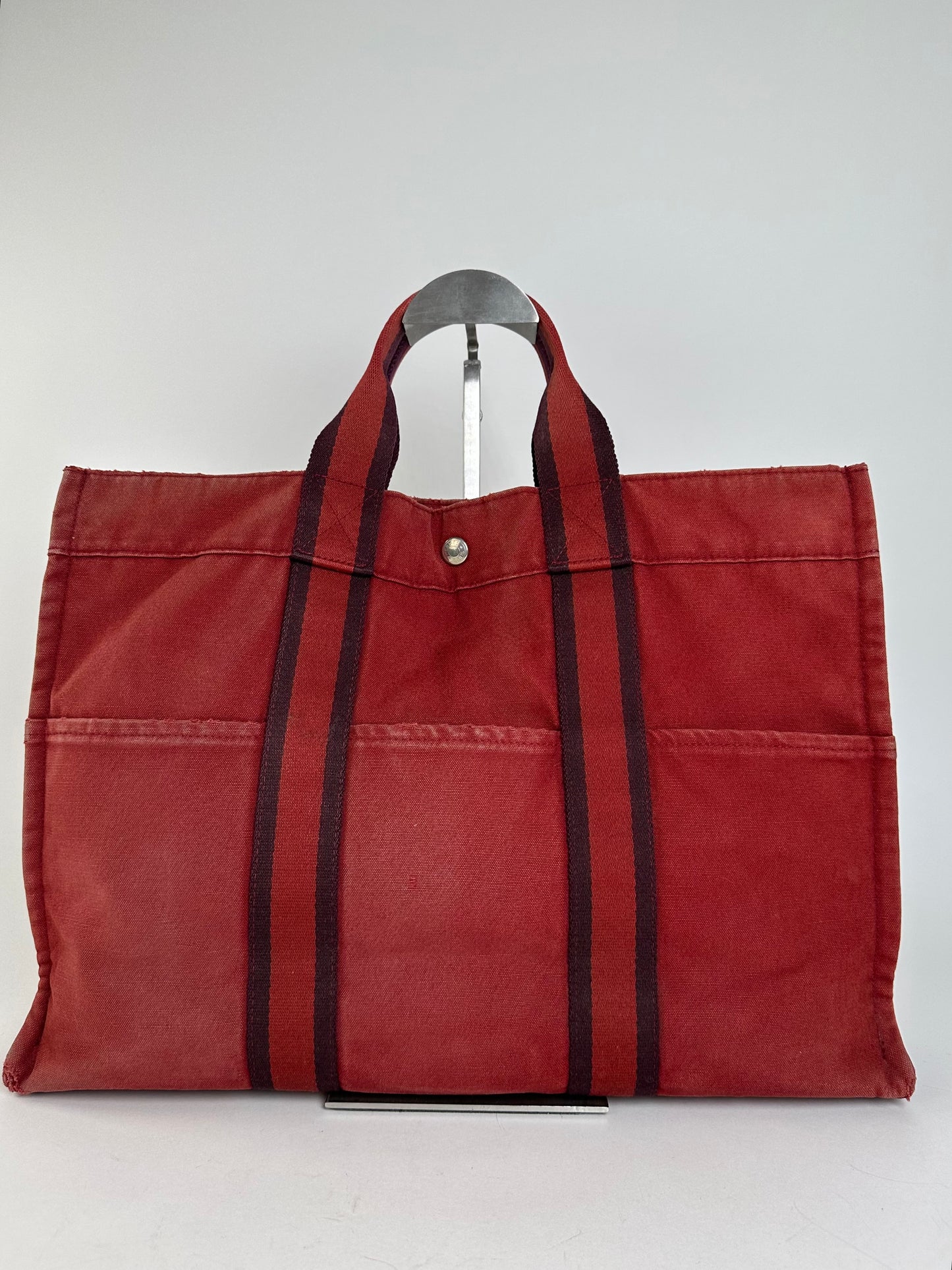 Vintage Hermes Canvas Tote Bag Red