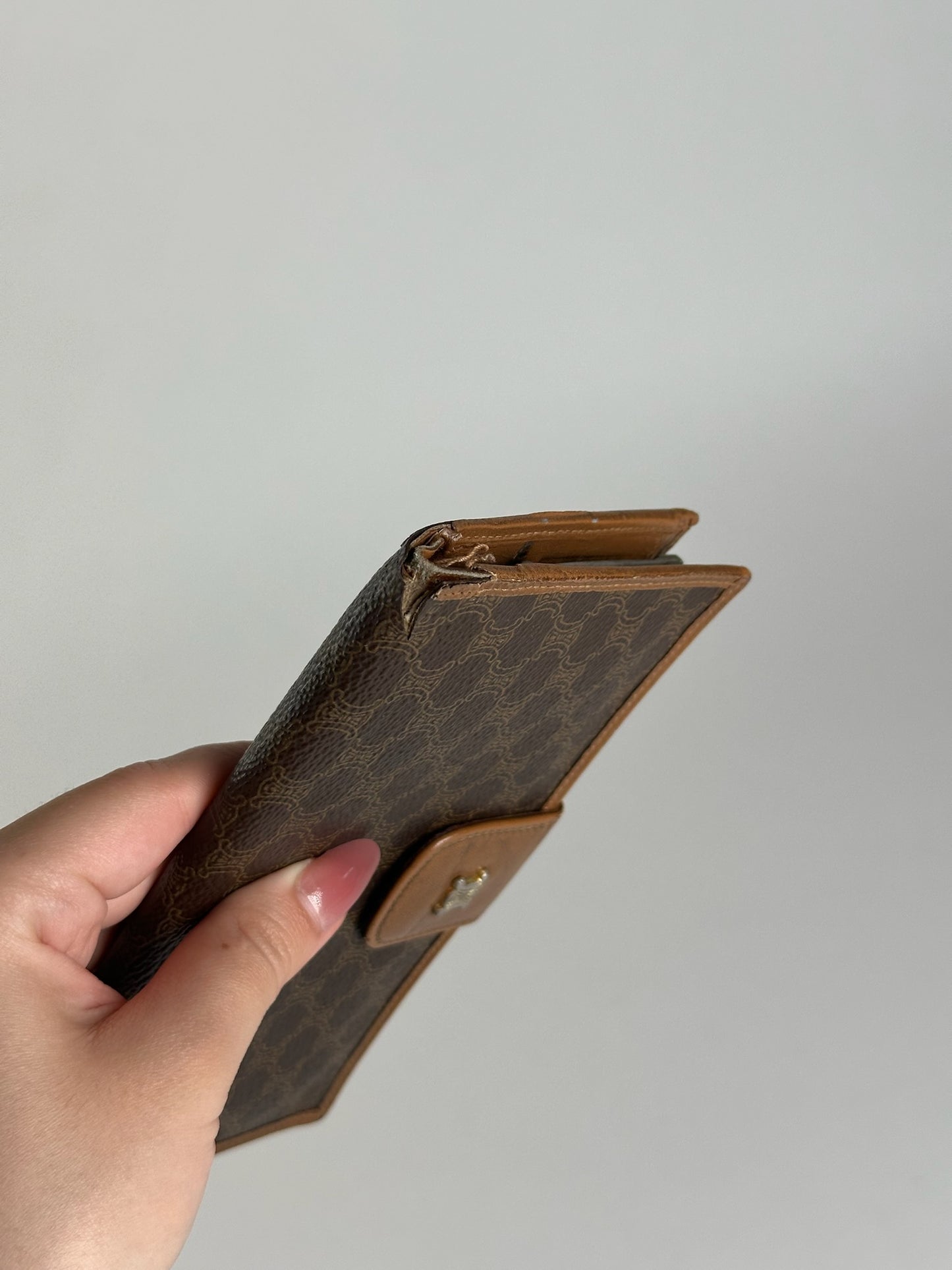 Portefeuille vintage en cuir monogramme Céline marron