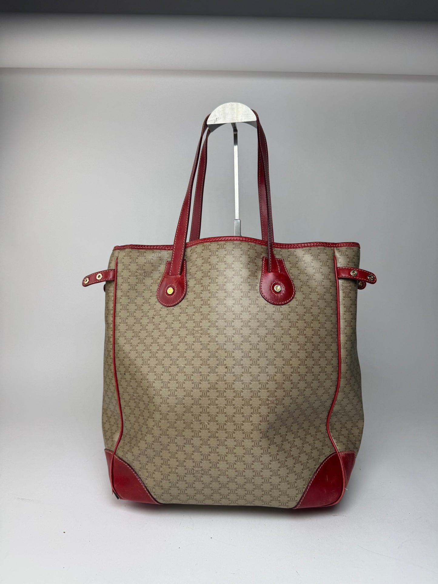 Sac vintage en cuir Céline beige monogramme rouge