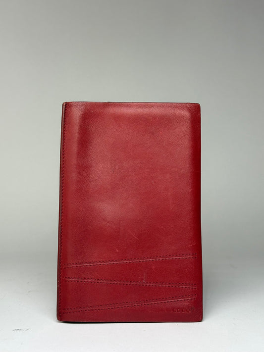 Vintage Loewe Bifold Wallet Red Leather Silver-Tone