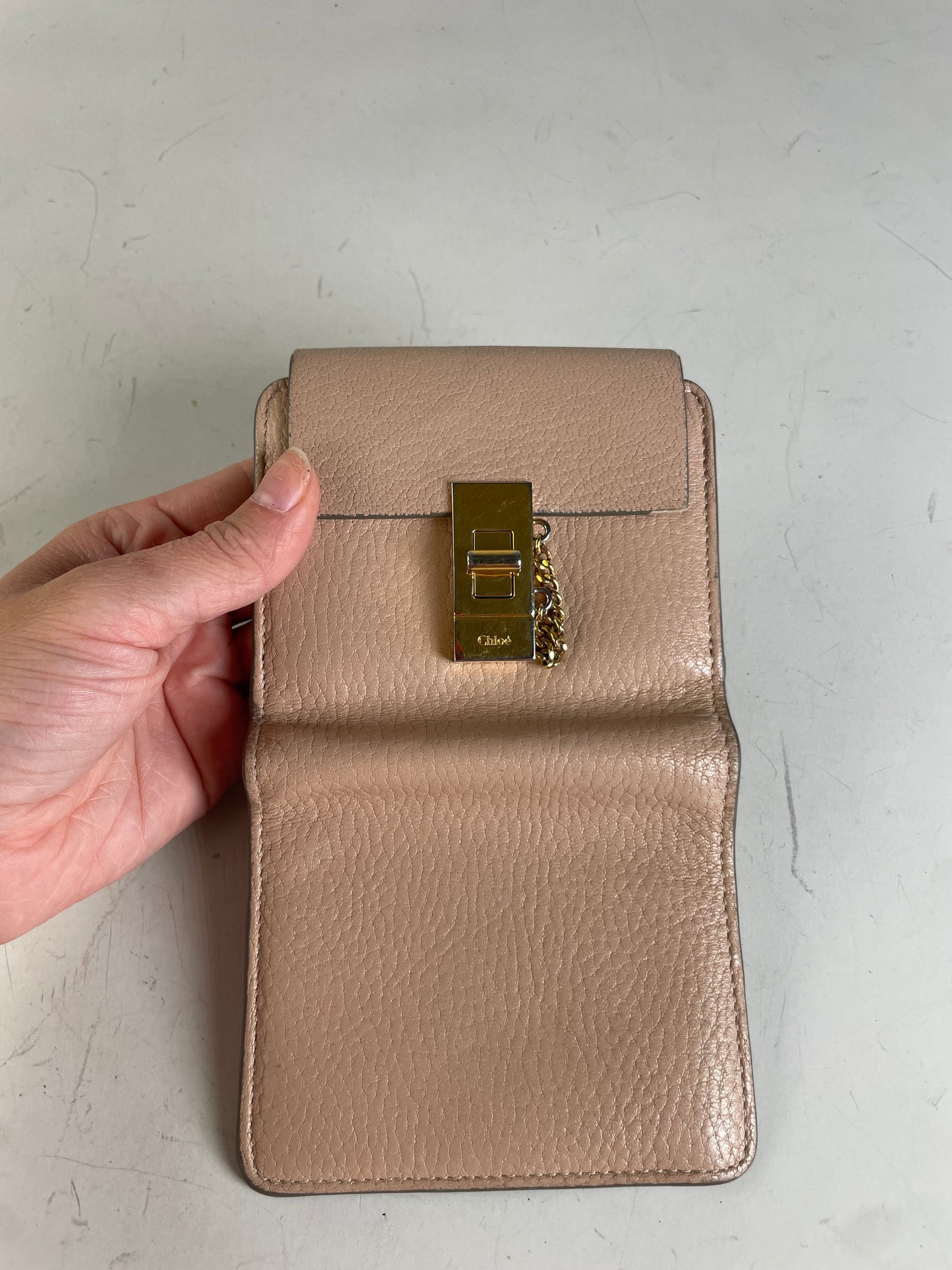 Vintage Chloe Pebbled Leather Wallet Blush Pink Gold