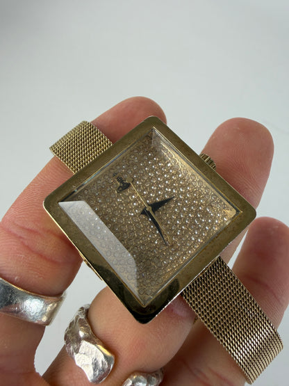 Vintage Vivienne Westwood Square Bracelet Watch Gold Crystal
