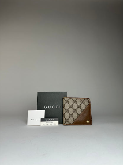 Vintage Gucci Monogram Leather Flap Wallet Grey Brown
