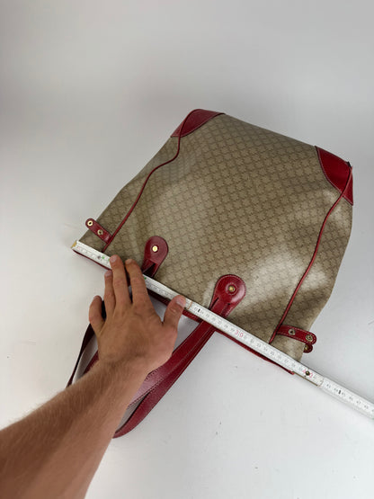 Sac vintage en cuir Céline beige monogramme rouge