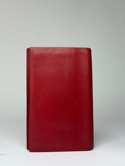 Vintage Loewe Bifold Wallet Red Leather Silver-Tone