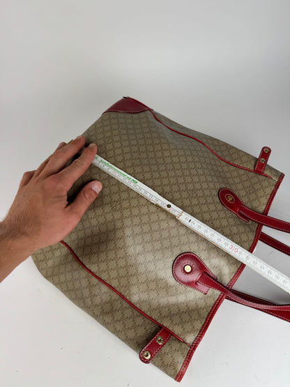 Sac vintage en cuir Céline beige monogramme rouge