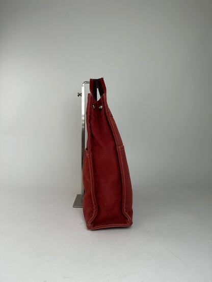 Vintage Hermes Canvas Tote Bag Red