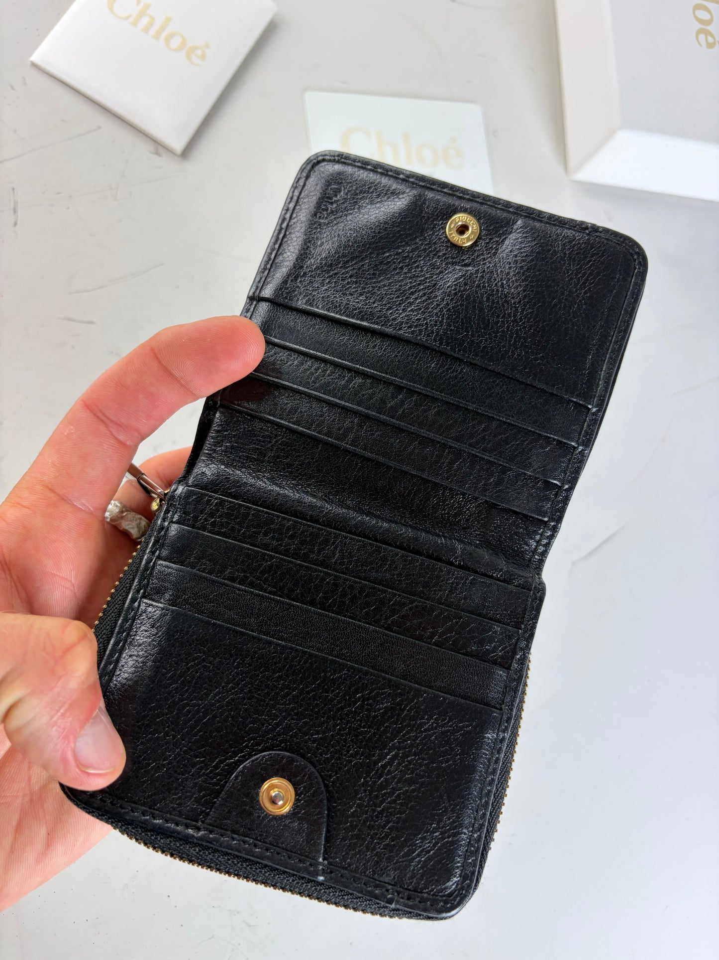 Vintage Chloe Leather Wallet Black Silver