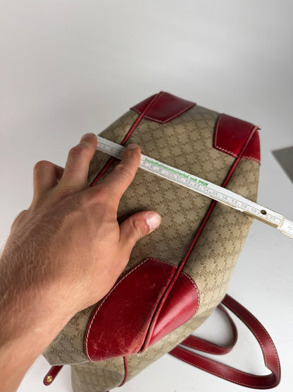 Sac vintage en cuir Céline beige monogramme rouge