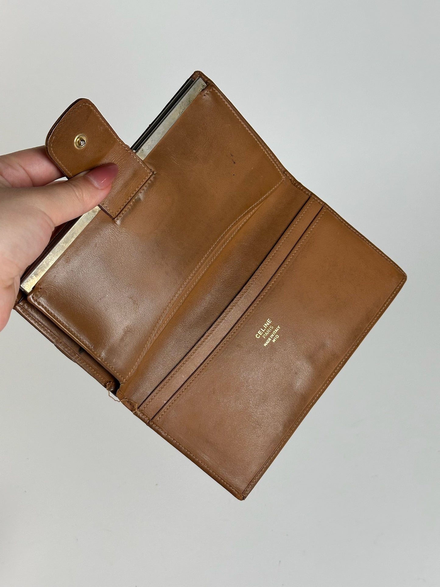 Portefeuille vintage en cuir monogramme Céline marron