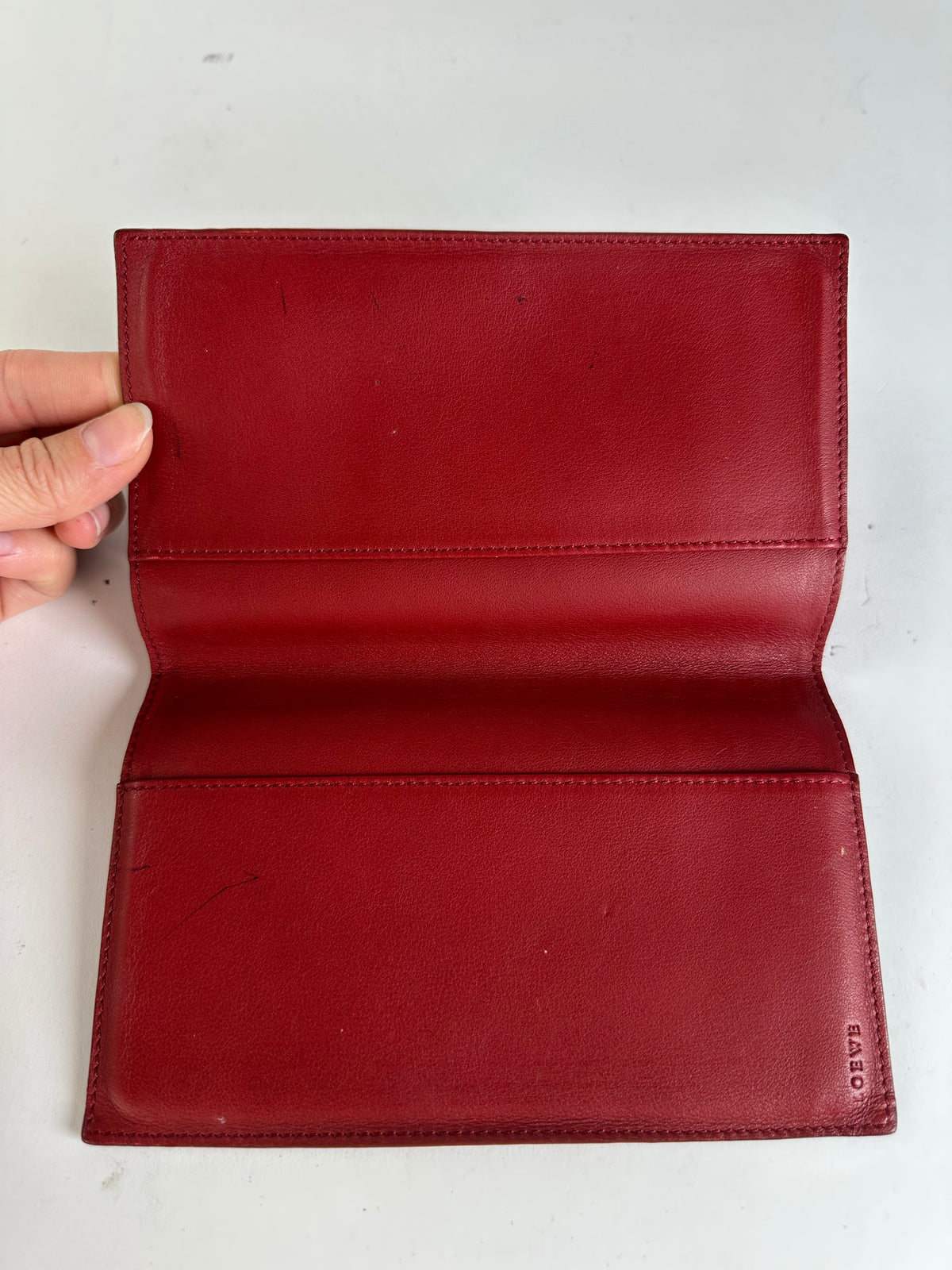 Vintage Loewe Bifold Wallet Red Leather Silver-Tone