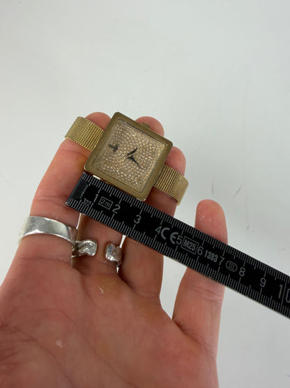 Vintage Vivienne Westwood Square Bracelet Watch Gold Crystal