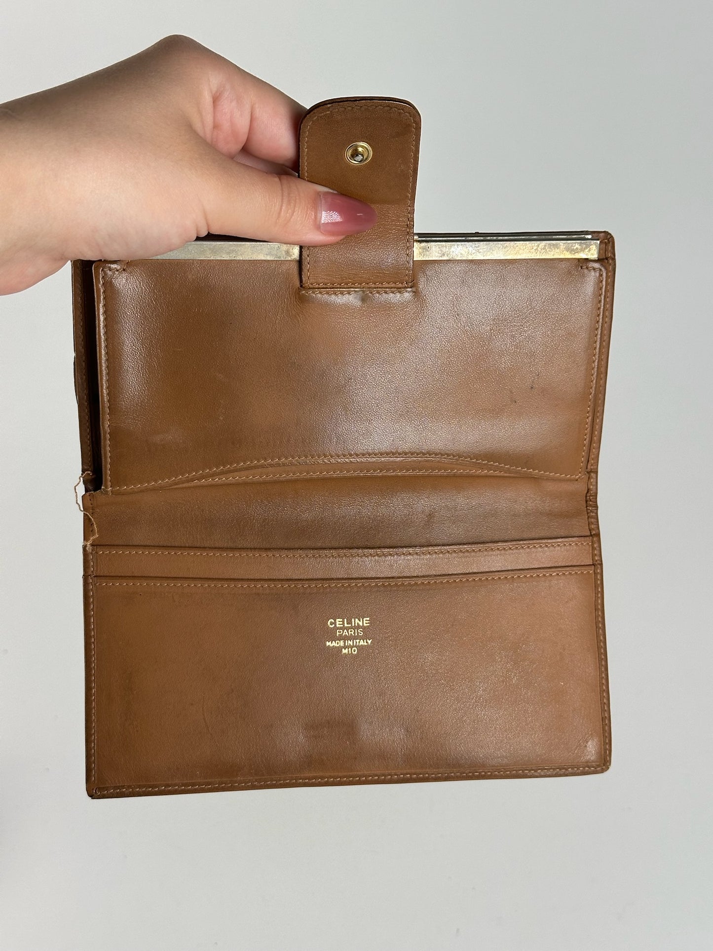 Portefeuille vintage en cuir monogramme Céline marron
