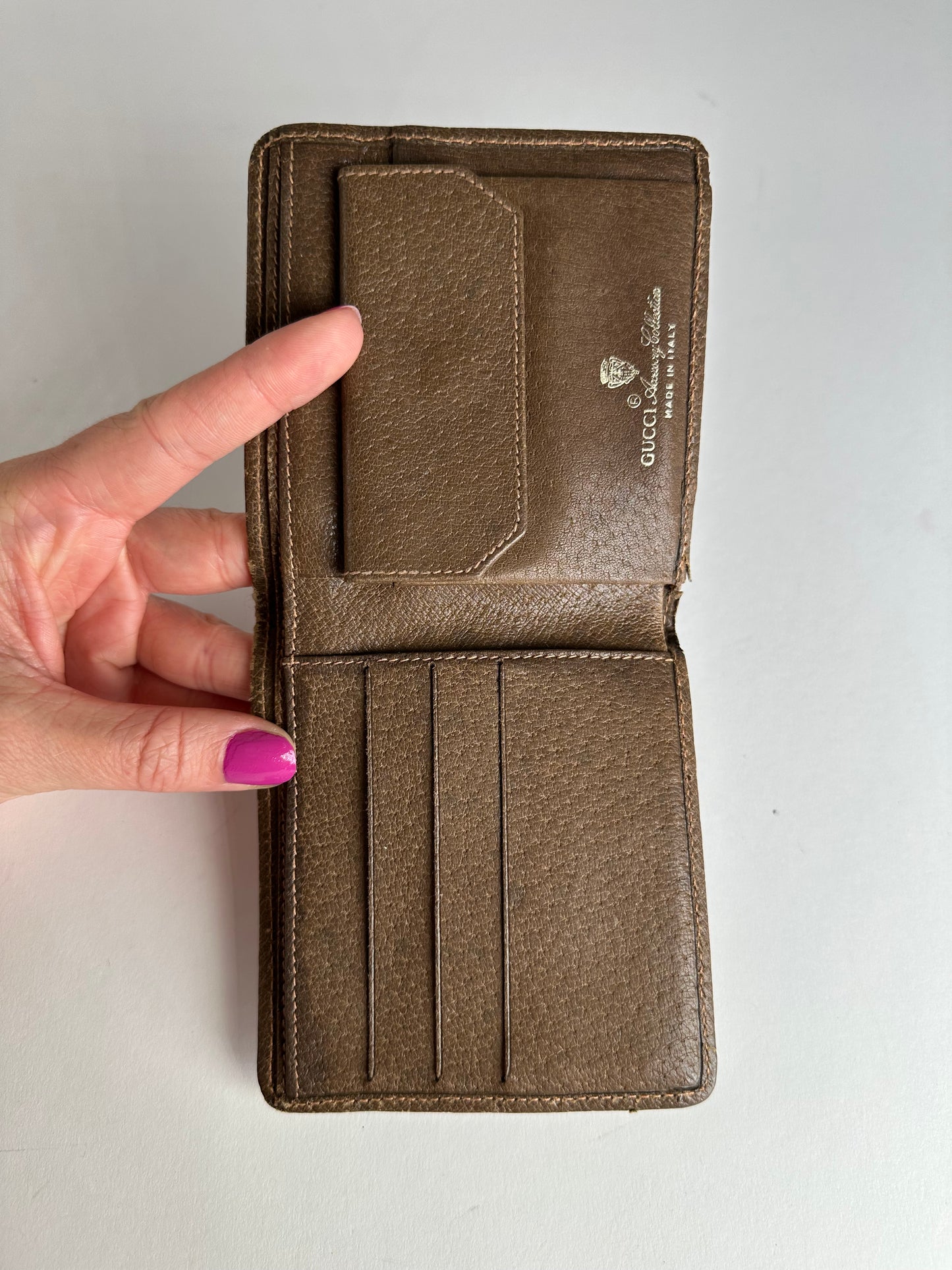 Vintage Gucci Monogram Leather Flap Wallet Grey Brown