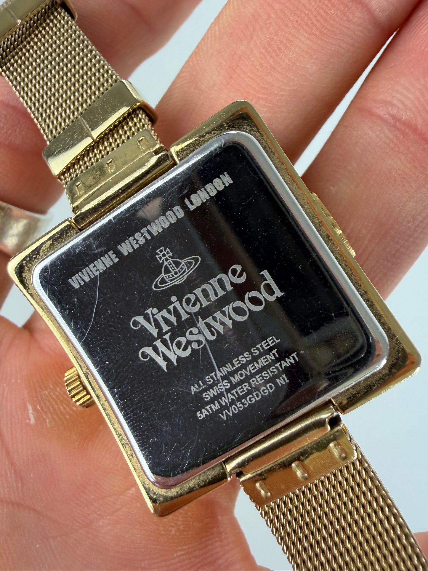 Vintage Vivienne Westwood Square Bracelet Watch Gold Crystal