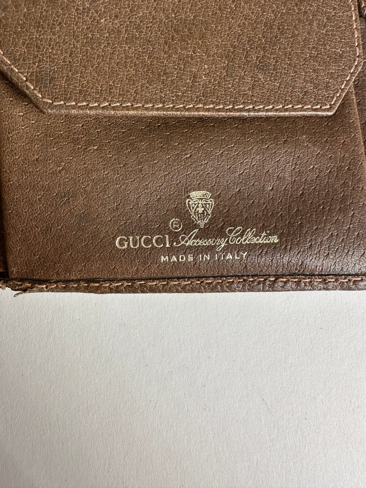 Vintage Gucci Monogram Leather Flap Wallet Grey Brown