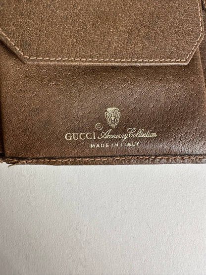 Vintage Gucci Monogram Leather Flap Wallet Grey Brown