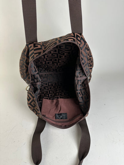 Vintage Givenchy 4G Logo Nylon Tote Brown Black