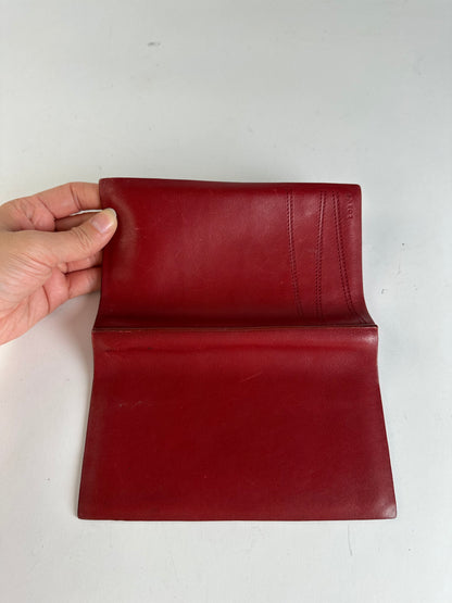 Vintage Loewe Bifold Wallet Red Leather Silver-Tone