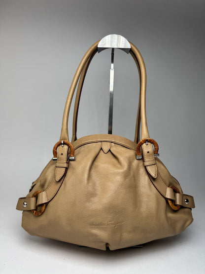 Sac vintage en cuir beige Salvatore Ferragamo