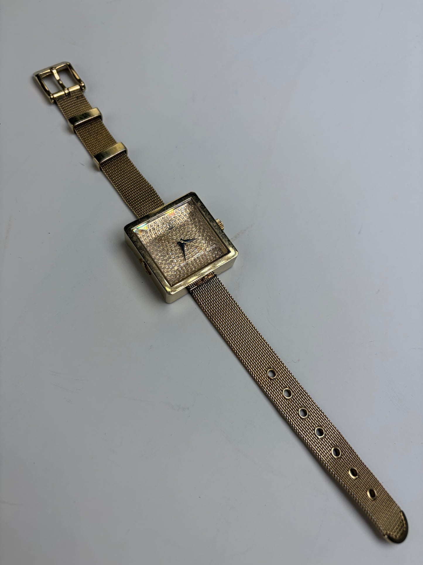 Vintage Vivienne Westwood Square Bracelet Watch Gold Crystal