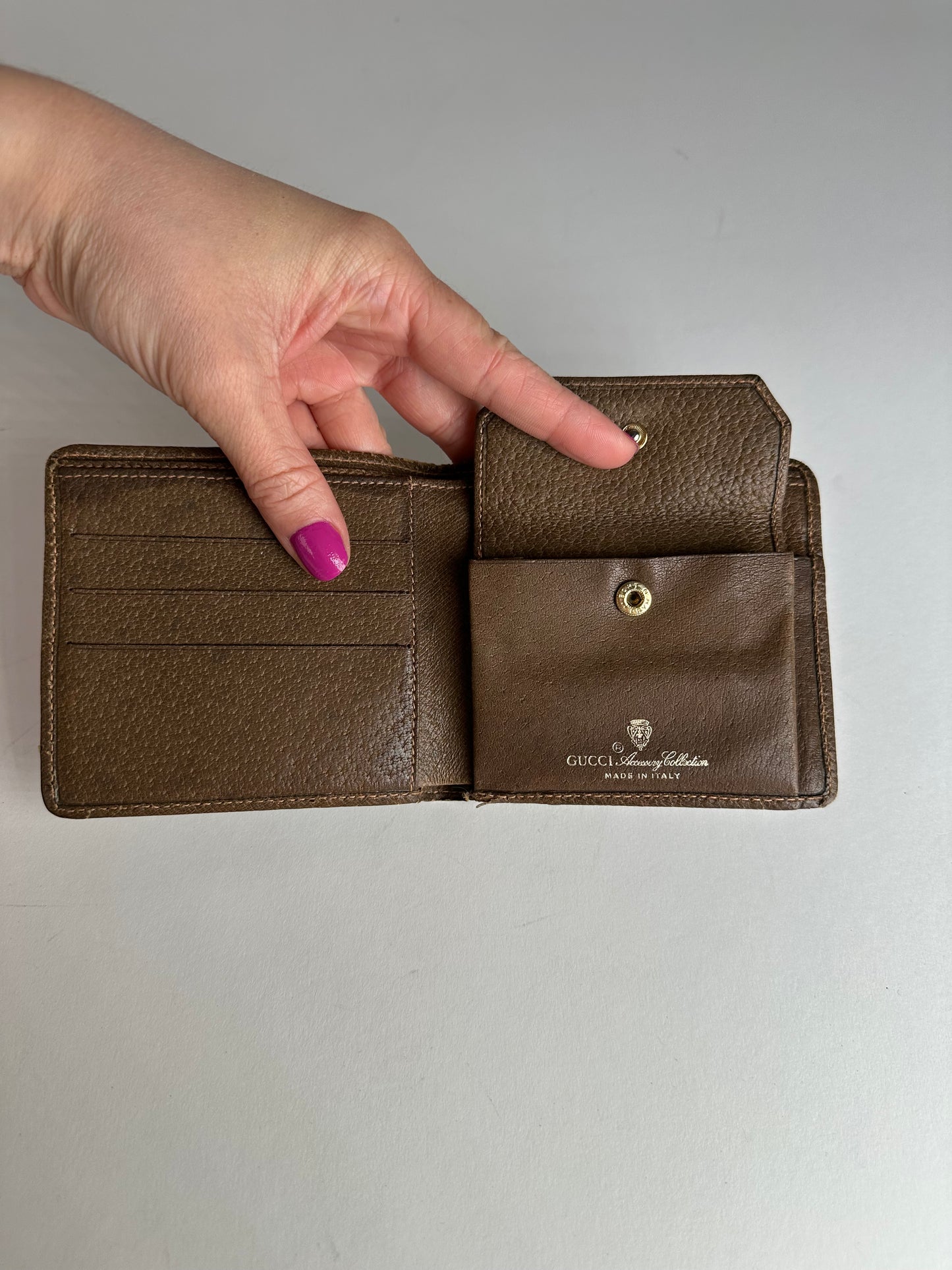 Vintage Gucci Monogram Leather Flap Wallet Grey Brown