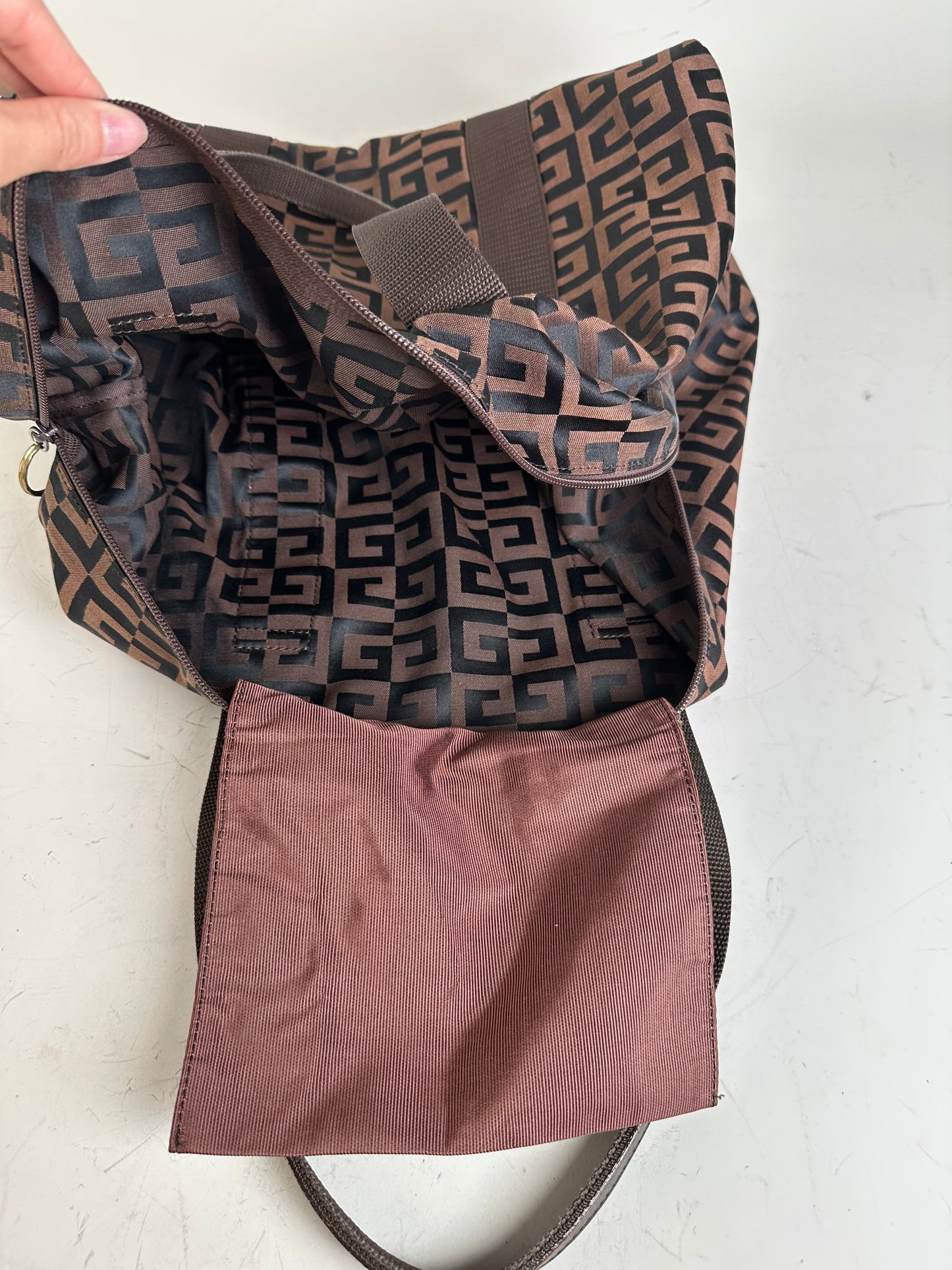 Vintage Givenchy 4G Logo Nylon Tote Brown Black