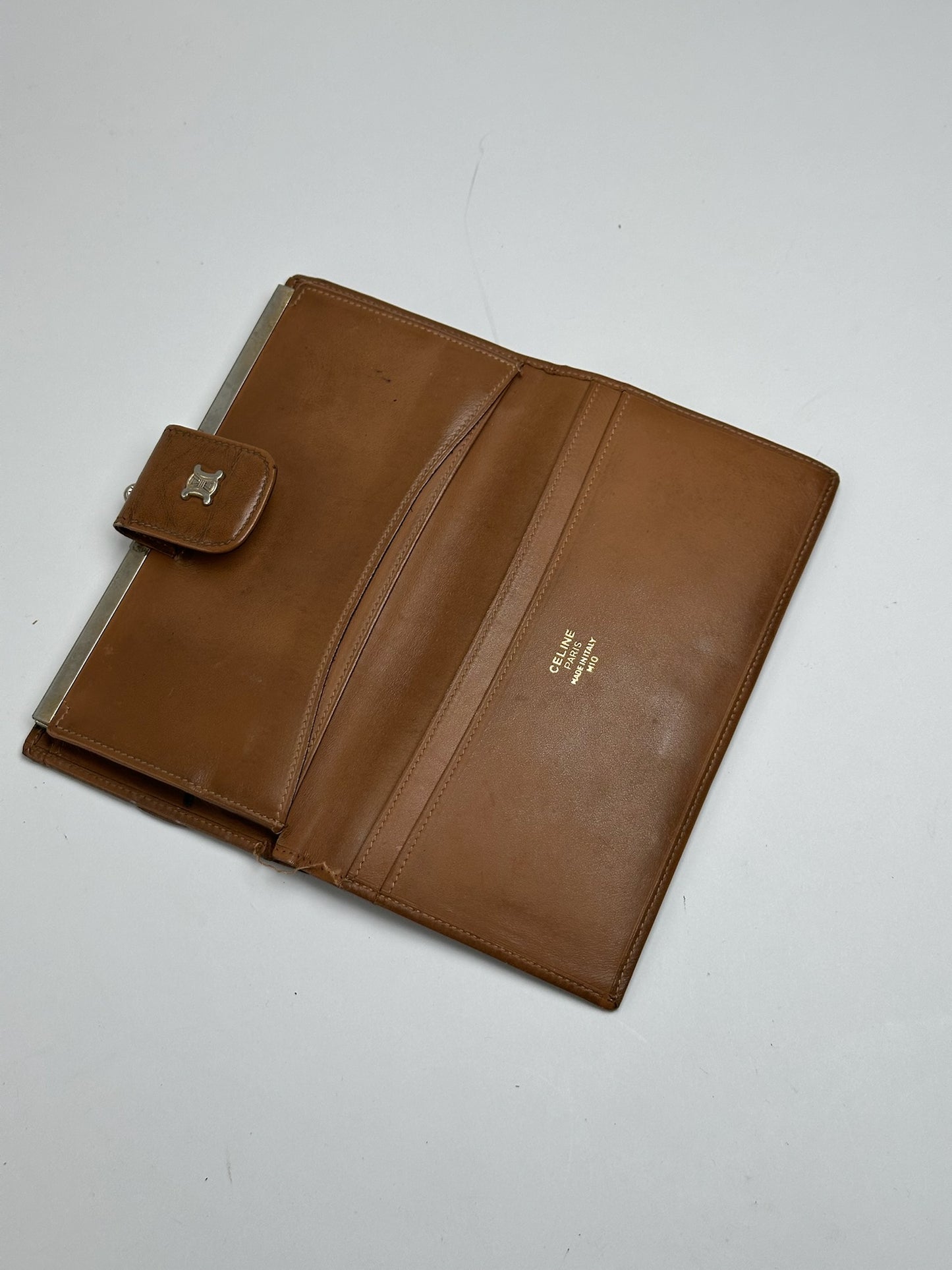 Portefeuille vintage en cuir monogramme Céline marron