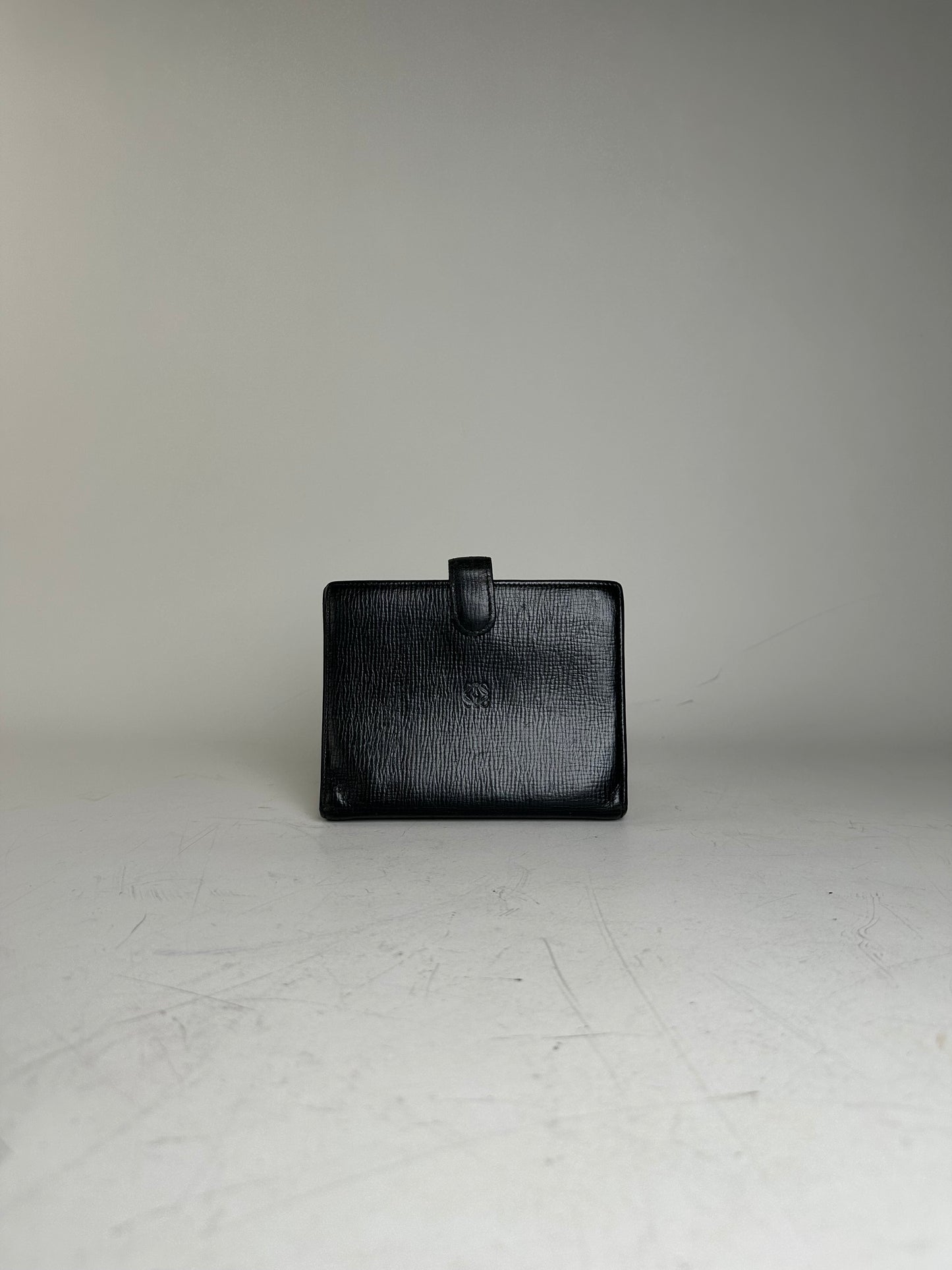 Vintage Loewe Leather Card Holder Black Gold-tone