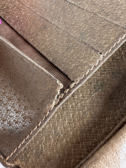 Vintage Gucci Monogram Leather Flap Wallet Grey Brown