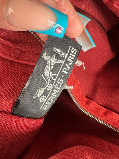 Vintage Hermes Canvas Tote Bag Red