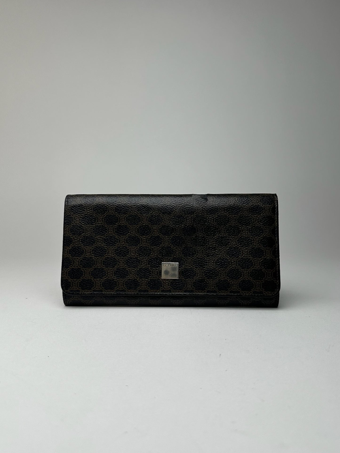 Portefeuille vintage en cuir monogramme Céline marron